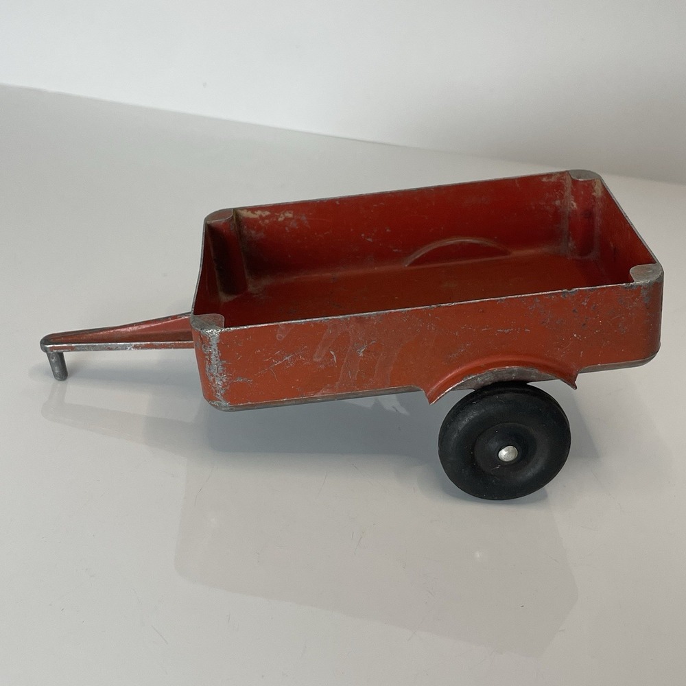 Antique Slik Toys ALUMINUM 4‎ 3/8" 2 WHEEL WAGON 9803-A TRAILER FARM VINTAGE